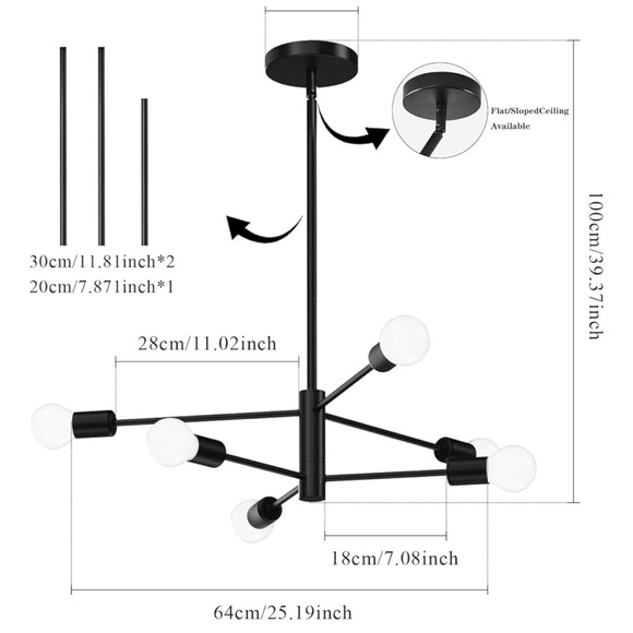 6-Light Sputnik Chandelier, Black Chandeliers Pendant Lighting - Picture 3 of 3